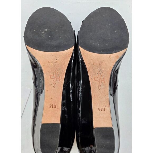 Cole Haan Black Patent Leather Peep-Toe Heels Womens Size 7.5 Elegant Dress Shoe - Picture 8 of 9